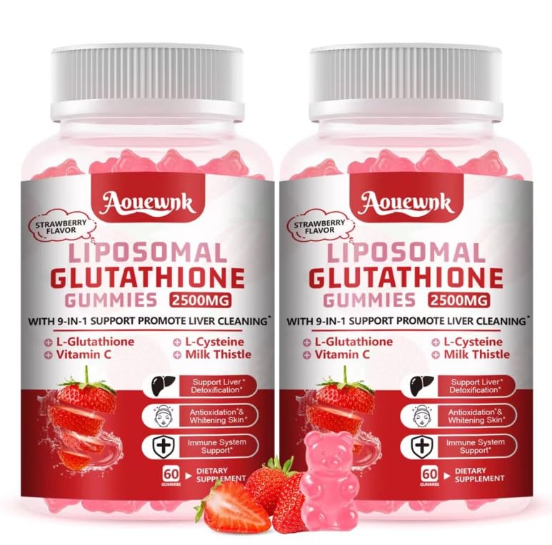 2 Packs 2500MG Liposomal Glutathione Gummies Supplement - Support Skin & Liver Function, 98% Bioavailability, with L-Glutathione & Milk Thistle to Support Antioxidant & Enhance Immunity