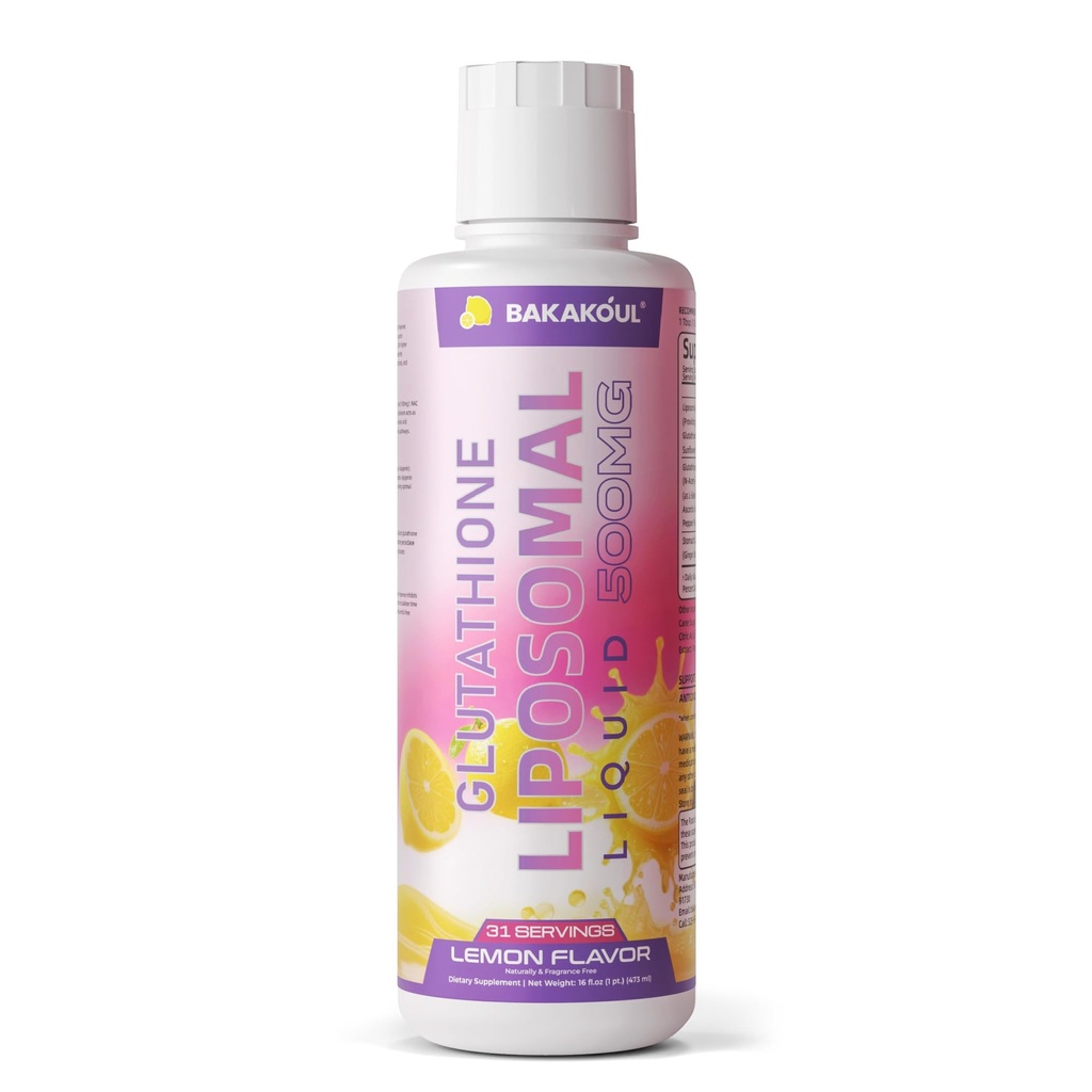 Liposomal Glutathione Liquid 500mg, with 1500mg Liposomal Complex & 2:1 Phospholipid Ratio for Superior Absorption, 3-in-1 Action Formula with NAC & Cofactors, Gentle on Stomach, Lemon Flavor 16 fl oz
