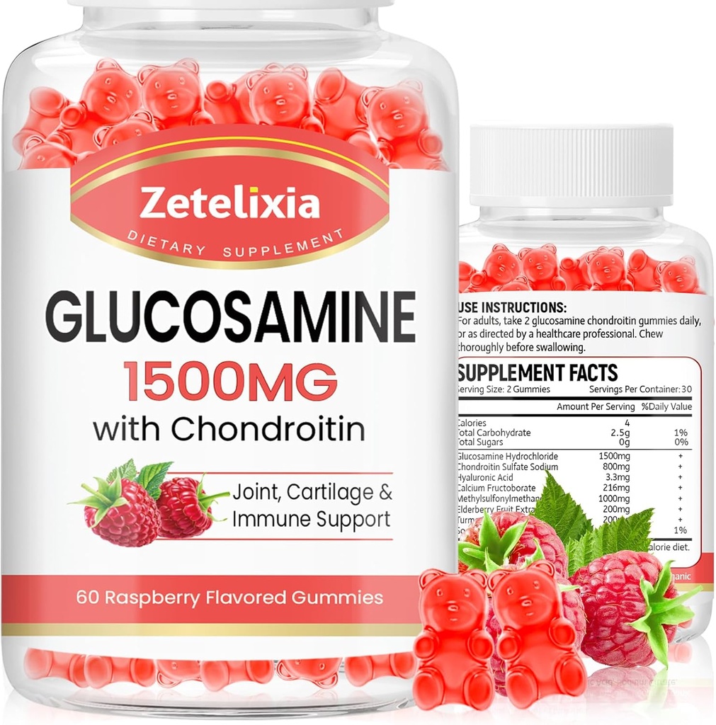 2 Pack Glucosamine Chondroitin Gummies, Glucosamine Chondroitin med MSM, Elderberry, gurkmeja - Gemensamt stöd tillskott för vuxna, män och kvinnor, 120 greve