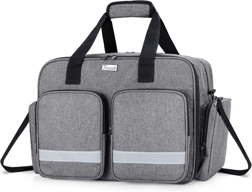 Trunab Medical Bag - Empty First Aid Bag för sjuksköterska, Doctor, Paramedic - Home Care Nurse Bag med Padded Layer för Laptop - Patented Design - Grey