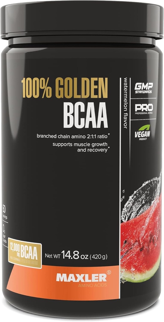 Maxler 100% gyllene BCAA-pulver - Intra & Post Workout Recovery Drink för Accelerated Muscle Recovery & Lean Muscle Growth - 6 g Vegan BCAAs Aminosyror - 60 portioner - Vattenmelon