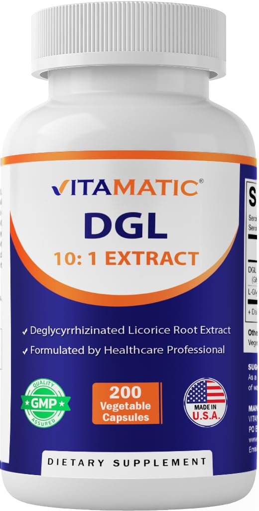 Vitamatic DGL Licorice 3800 mg Equivalent Per Serving (från 10:1 Extract 380 mg) - 10X Stronger - Stöder friska Digestive & Respiratory Functions - 200 kapslar