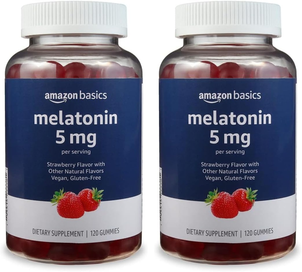 Grunderna Melatonin 5mg, 120 Gummies (2 per portion), jordgubbar (tidigare Solimo) (Pack of 2)