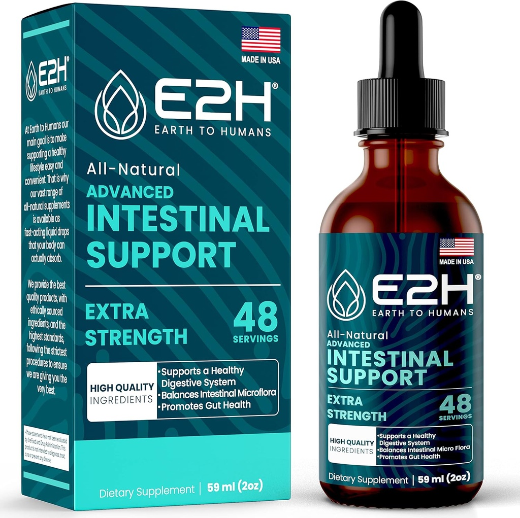E2H Advanced Intestinal Support - Natural Intestinal Cleanse och Digestive Cleanse Supplement - Wormwood och Black Walnut Extract - Non-GMO, Vegan - 2 Fl Oz