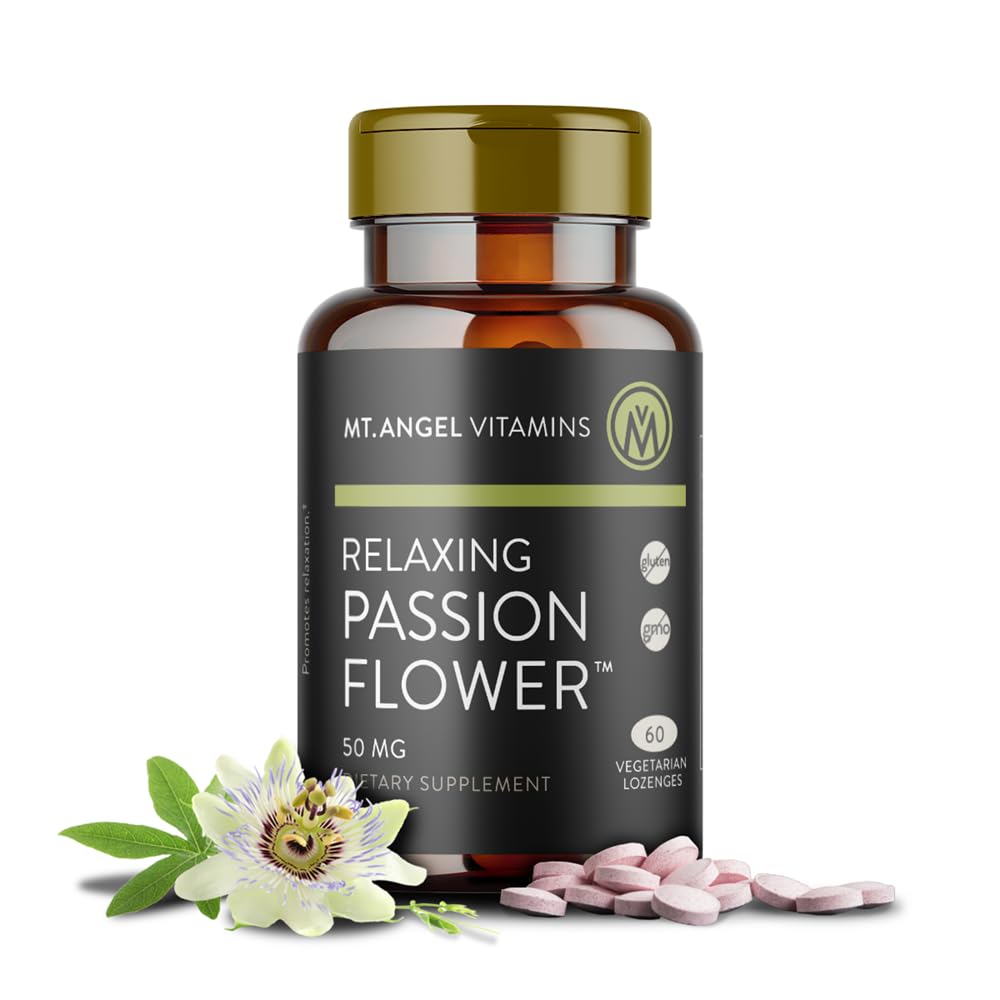 Mt Angel Vitamins - Avkopplande Passion Flower Extract Great Tasting Herbal Lozenge (Passiflora incarnata) - Mycket Bio Tillgänglig 4:1 Extrakt - 60 greve