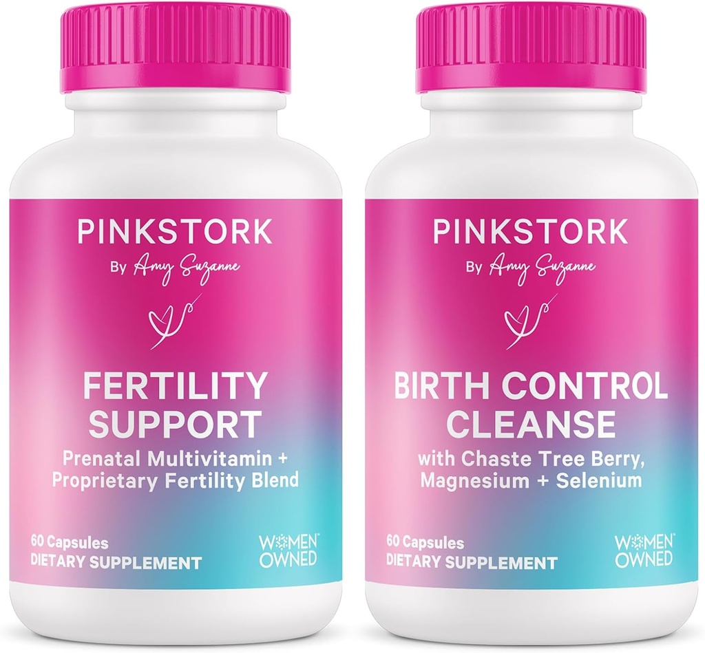 Rosa Stork Graviditet Prep & Fertilitet Support - Vitex, Inositol, Folate - Födelsekontroll Rengöring - 2 Pack