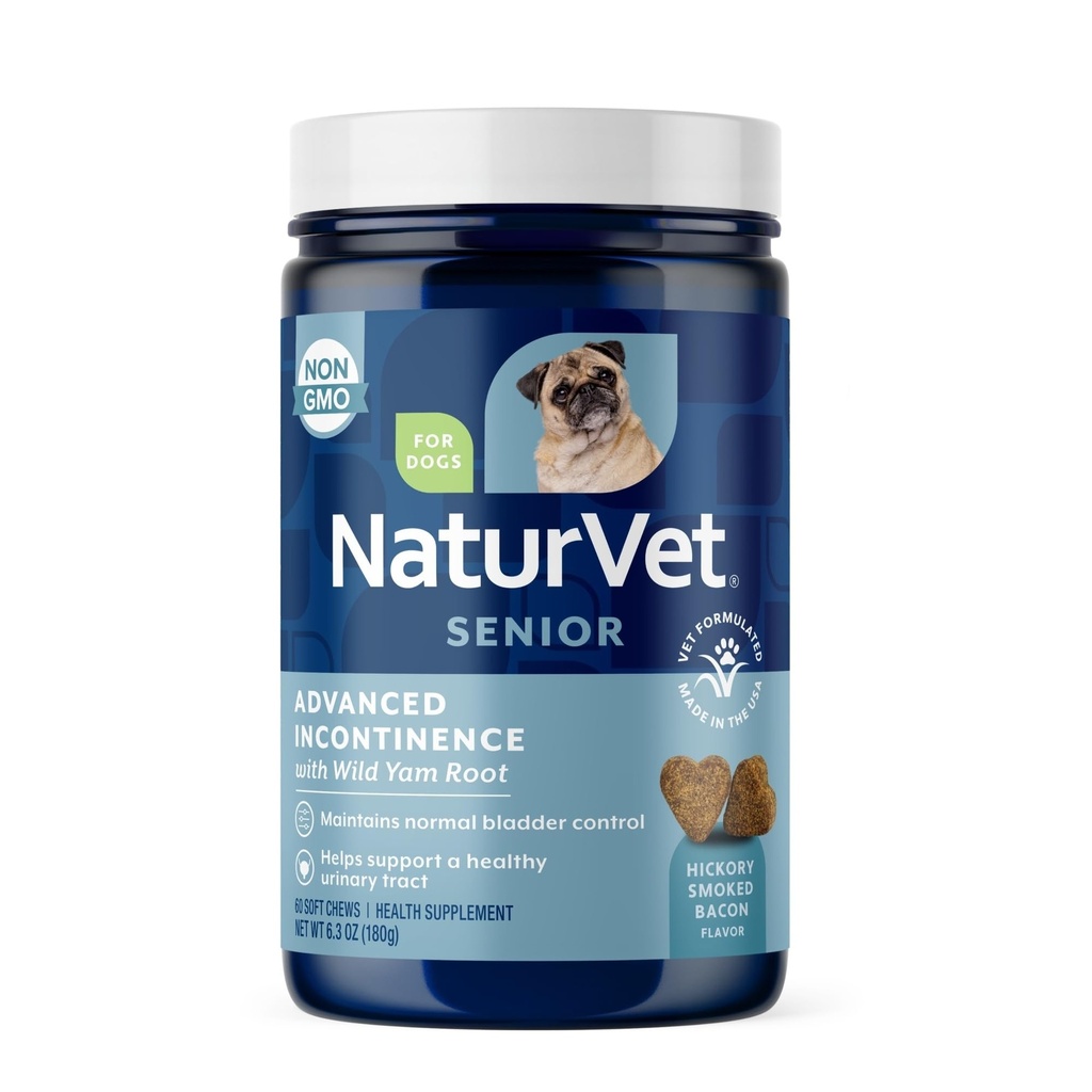 NaturVet Senior Advanced Incontinence Dog Supplement - Hjälper till att stödja hundens blåskontroll, normal urinering - Inkluderar synergistiska blandning av botaniska - 60 Ct. Soft Chews