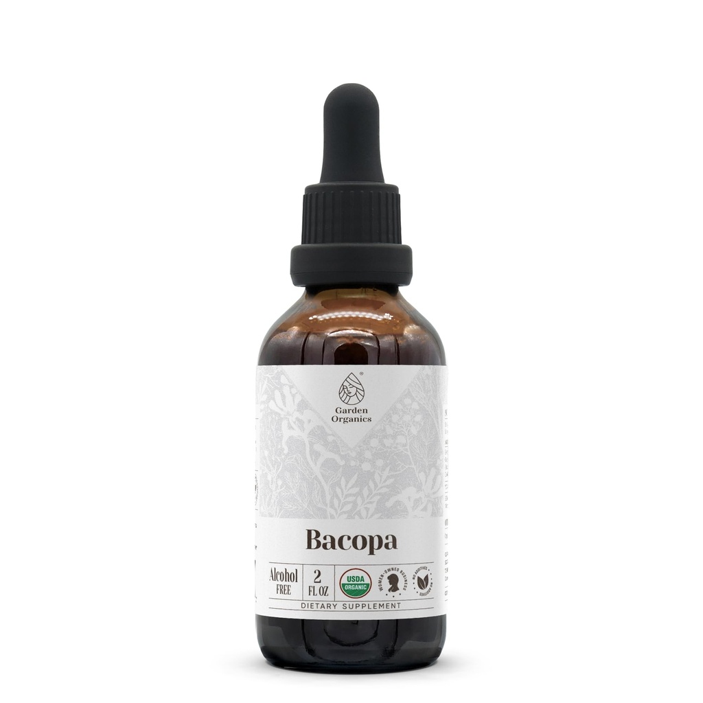 Bacopa USDA Organic | Alkoholfri extrakt, organiska växtbaserade droppar, tillägg, avkoppling, positiv kognitiv effekt | Tinktur tillverkad av 100% organisk Bacopa (Bacopa Monnieri) Torkad Herb 2 oz