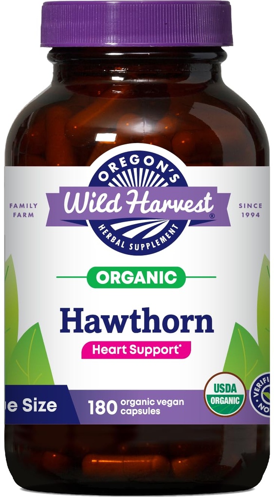 Oregon's Wild Harvest Hawthorn Herbal Supplement Capsules – 180 Vegan Caps – USDA Organic, Non-GMO, Gluten-Free – Made in USA