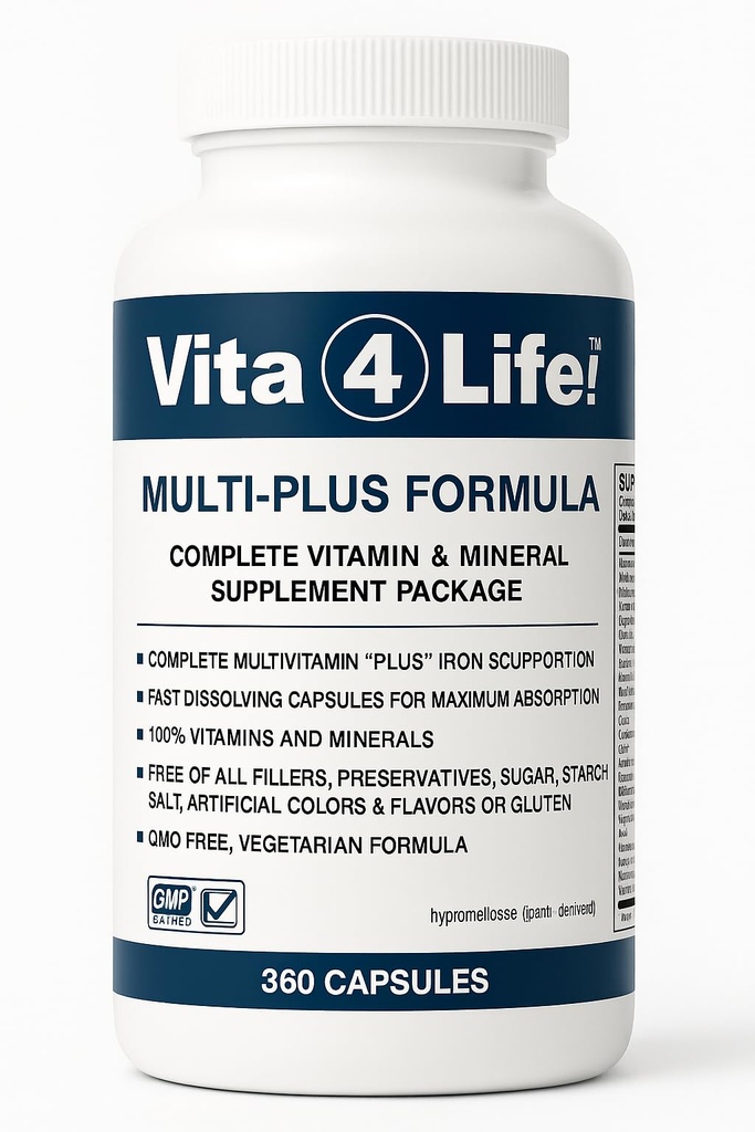 Vita4Life!® Bariatric Multivitamins Multi-Plus Formel | 483% Järnstöd | 360 Fast-Absorberande kapslar | Komplett vitamin B-komplex för gastric bypass & Sleeve patienter | Made in USA