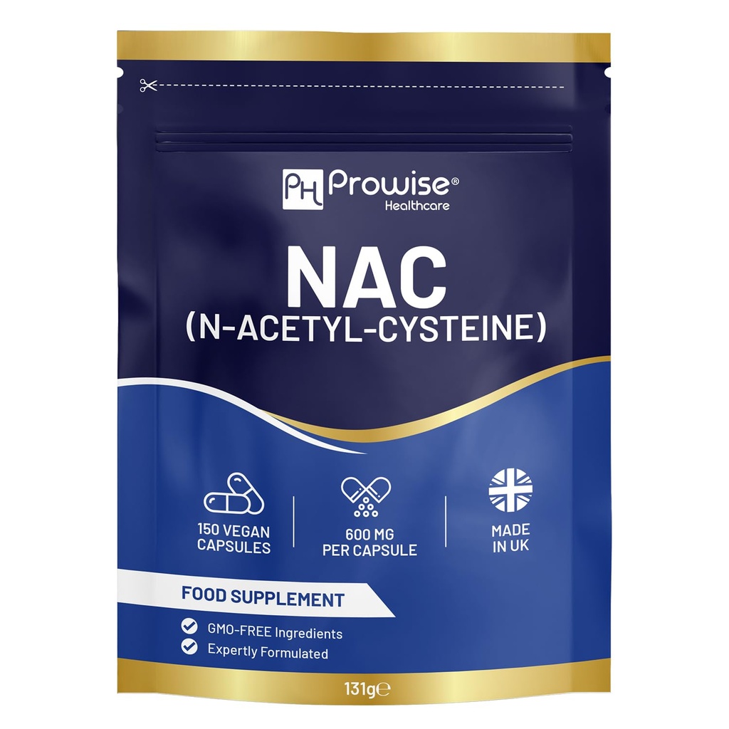 NAC N-Acetyl-Cysteine 600mg | 150 Capsules | Vegan N-Acetyl-Cysteine Nutritional Supplements| 5 Month’s Supply* | Better Bioavailable & Letter Box Friendly | UK Manufactured by Prowise Healthcare