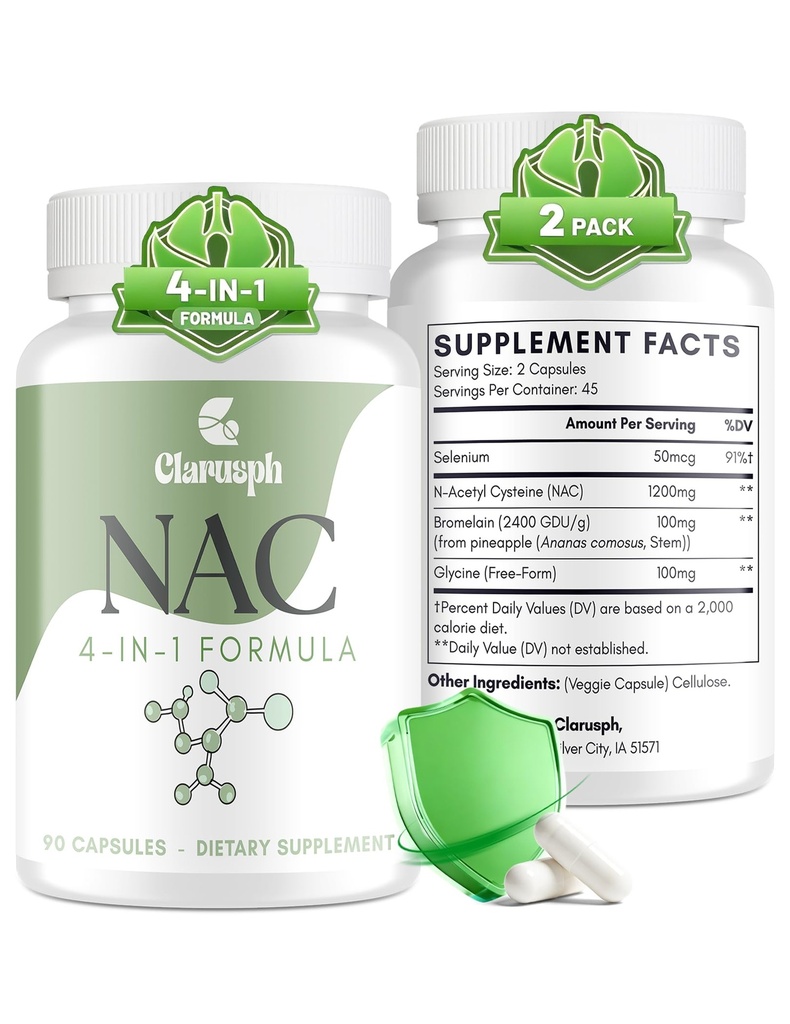 NAC Supplement for Respiratory & Immunity* & Lung* | NAC for Antioxidant | 4-in-1 N-Acetylcysteine 1200mg with Glycine to Boost* Glutathione Levels | Vegan, Gluten Free, 3 Months Supply