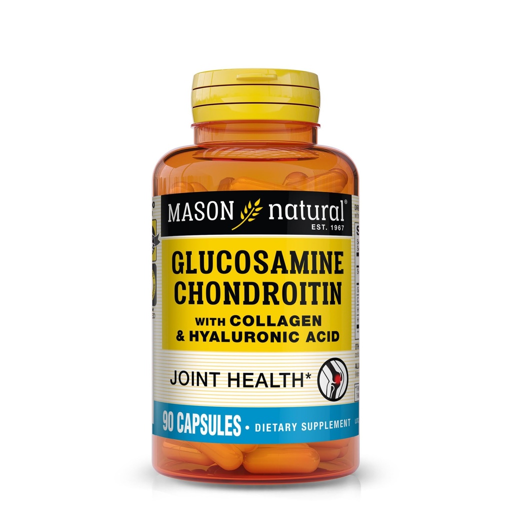MASON NATURAL Glukosamin Chondroitin med Collagen & Hyaluronic Acid, 45-dagars Supply Capsules för Normal Joint, Mobilitet, Flexibilitet och Åldrande Support, 90 kapslar