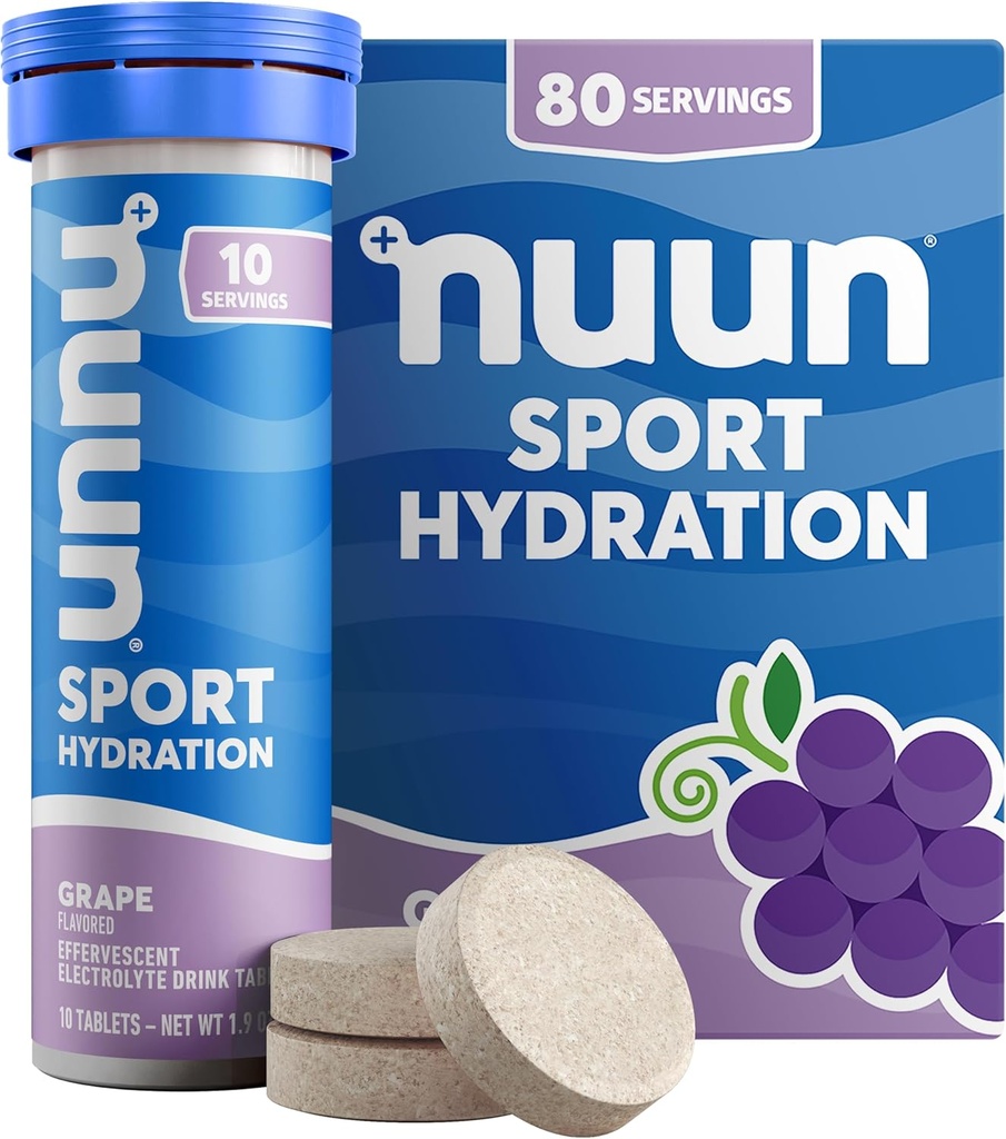 Nuun Sport Electrolyte tabletter med Magnesium, Calcium, kalium, klorid och natrium, Gluten Free & Vegan, Grape, 8 Pack (80 portioner totalt)