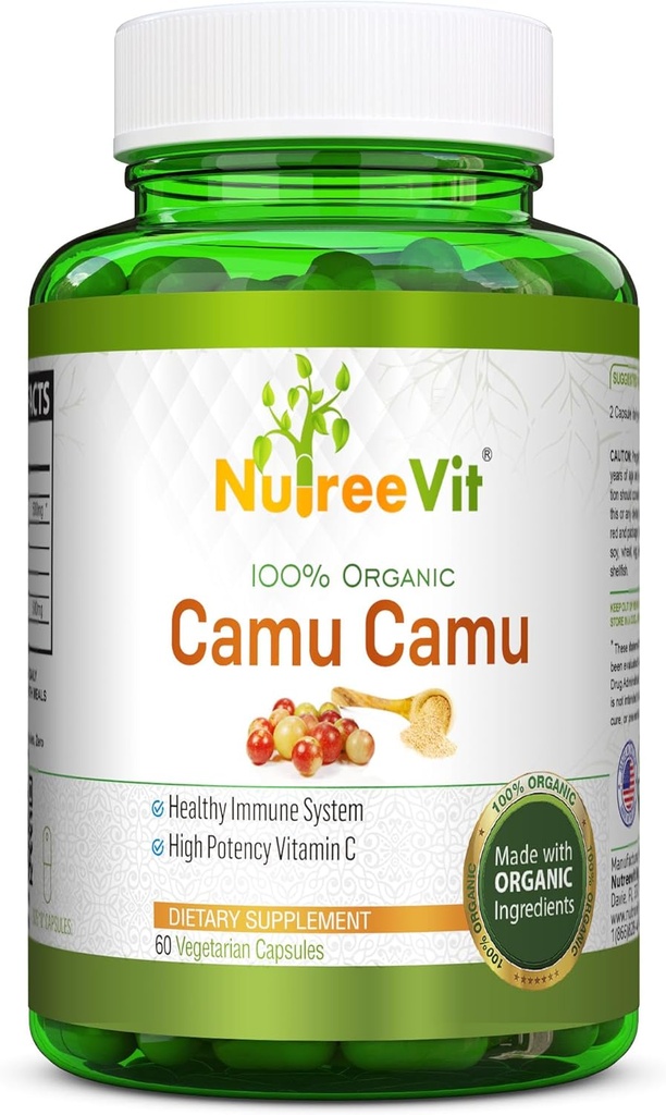 NurteeVit 100% Organic Camu Camu Capsules 500mg - Vitamin C,Packed med vitaminer och mineraler (90 greve)
