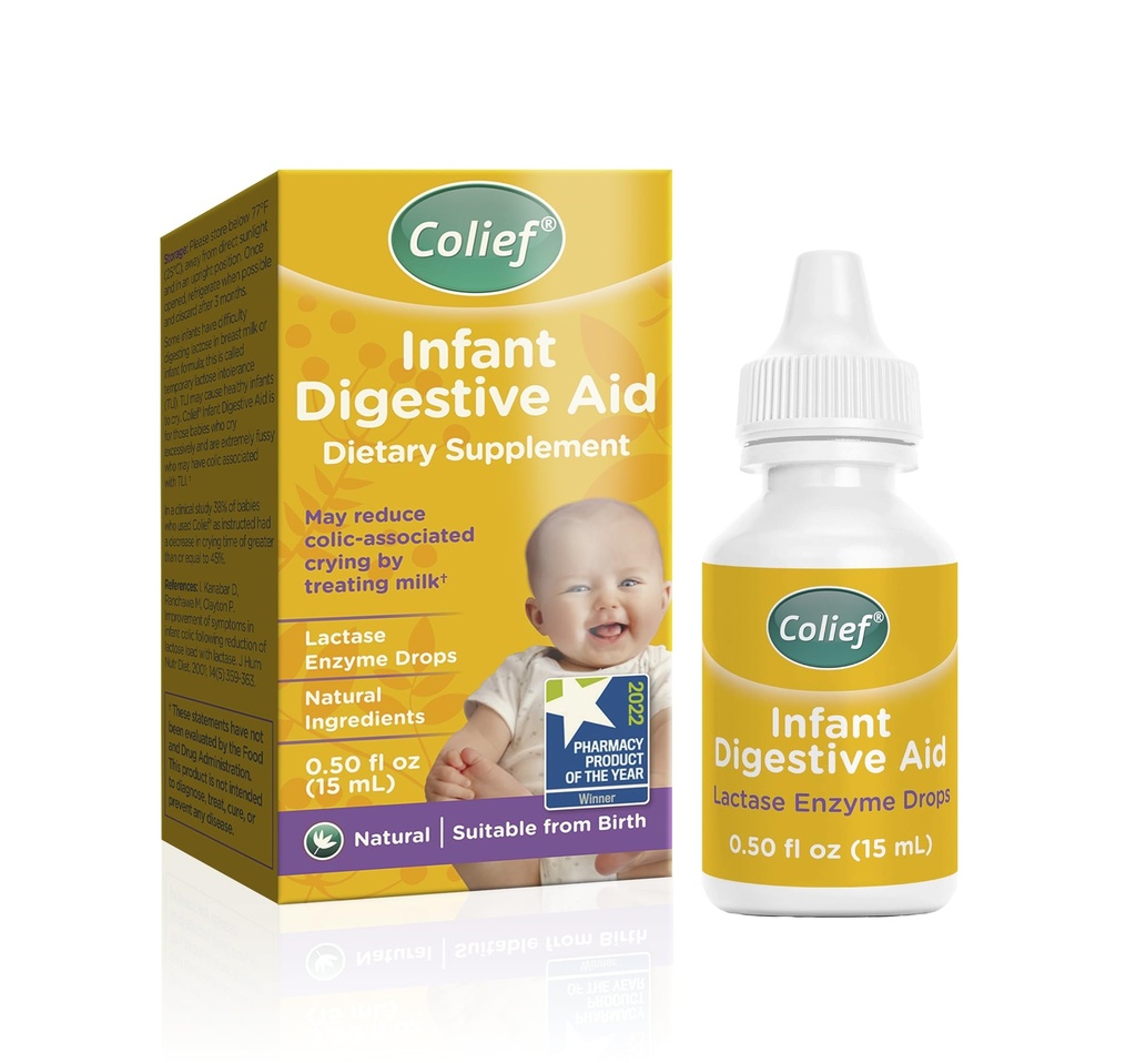 Colief Infant Digestive Aid | Gas Drops for Babies | Natural & Safe Infant Gas Relief | Reduces Baby Colic, Tummy Bloating, Fussing & Crying | 90 Servings | 0.5 Fl Oz (Single Pack)