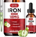 Flytande järntillskott för kvinnor och män järn droppar järntillskott för anemi med folat, vitamin C, B12 för röd blodcellsupport-gröna Apple smak, 2 Fl Oz