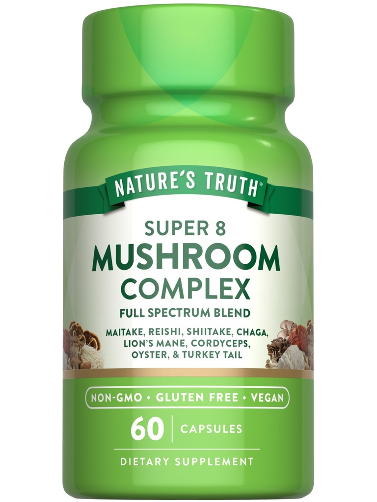 Naturens Sanning Mushroom Komplexa kapslar | 60 greve | Full Spectrum Komplex av Super 8 Mushrooms | Vegan, icke-GMO, och Gluten fri tillägg