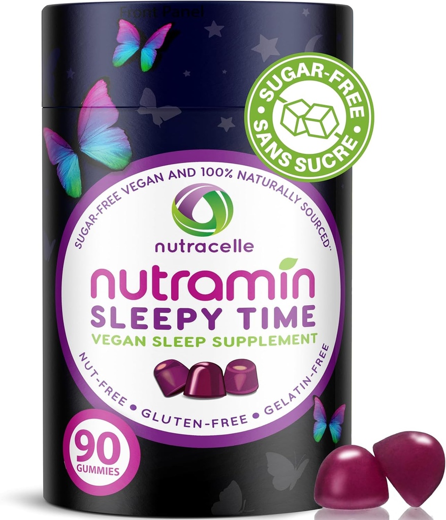 Nutramin Sleepy Time Gummy: The Vegan, Sugar-Free, Natural Melatonin 5mg för längre djupare sömn - ingen nästa dag Grogginess, Non-Habit Forming Delicious & Drug-Free Allergy-Safe Herbal Sleep Gummies