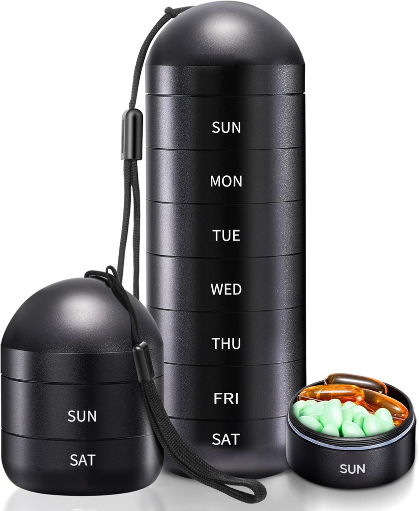 Zannaki Weekly Pill Organizer 7 Day 2 Times a Day, Portable Metal Travel Waterproof AM PM Pill Box,Large Pill Case Container, BPA Free Daily Medicine Organizer Holder for Vitamin, Fish Oil, Supplement
