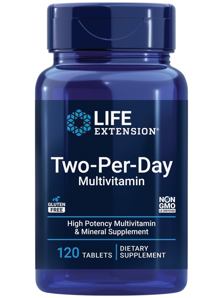 Life Extension Two-Per-Day Multivitamin - Packed with Over 25 Vitamins, Minerals & Extracts -Vitamins B6, C, D - Zinc - Two-Month Supply - Non-GMO, Gluten-Free - 120 Tablets
