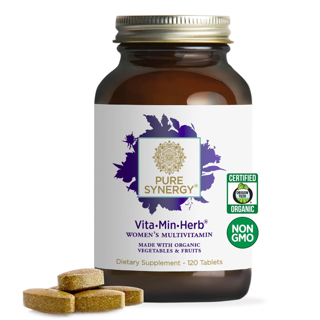 PURE SYNERGY Vita·Min·Herb for Women | Women's Comprehensive Multivitamin Supplement | Made with Organic Whole Food Non-GMO & Vegan Ingredients | Supports Energy & Immune Health (120 tabletter)