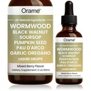 Wormwood Gut Cleanse Liquid Drops, With Wormwood Black Walnut Soursop Pumpkin Seed Paud'arco Garlic Oregano, Vegan & Non-GMO | Mixed Berry Flavor | Supports Energy, Focus, Skin and Gut Health