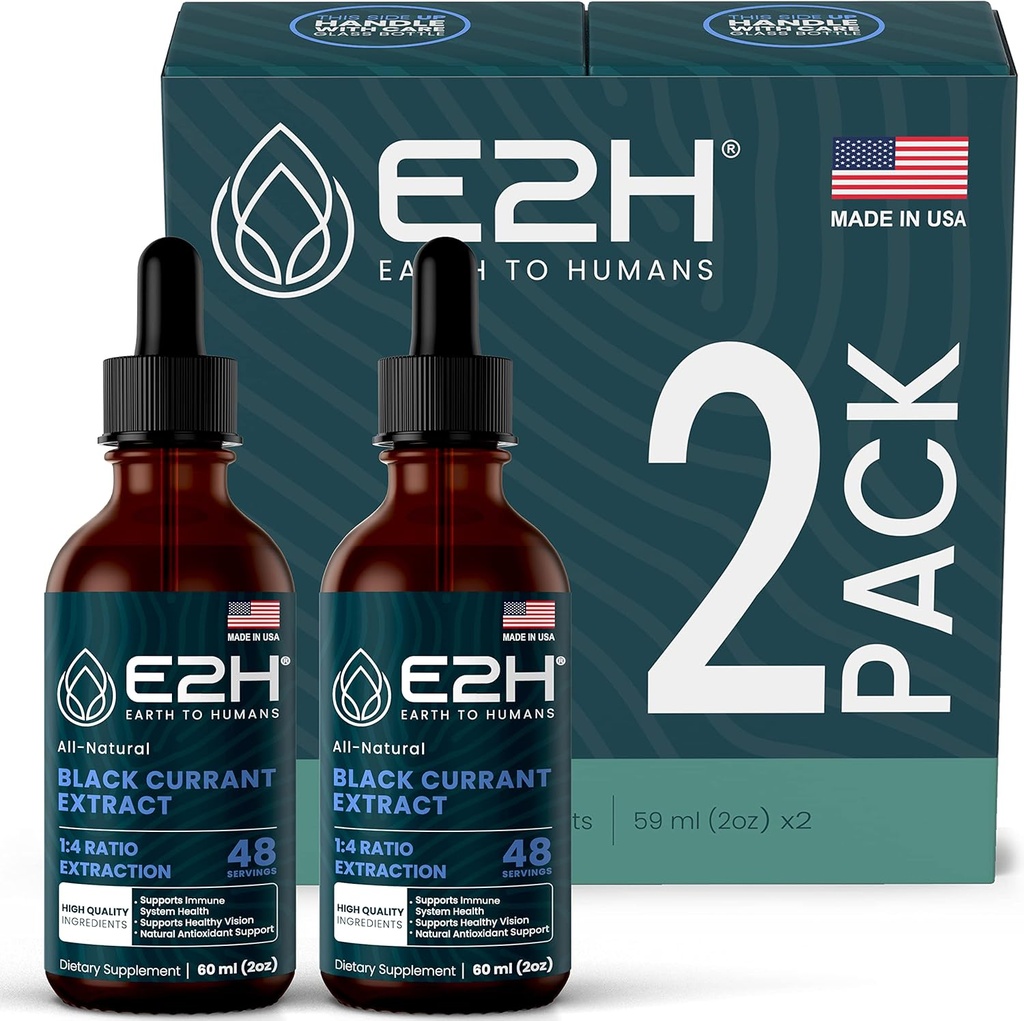 E2H Natural Black Currant Extract, Cold Pressed Black Currant Seed - Immune System Health - Fast Absorbing Liquid (2 flaskor)