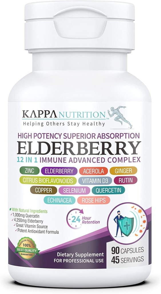 KAPPA NUTRITION Elderberry / 12 i 1 Avancerad komplex (90 kapslar).