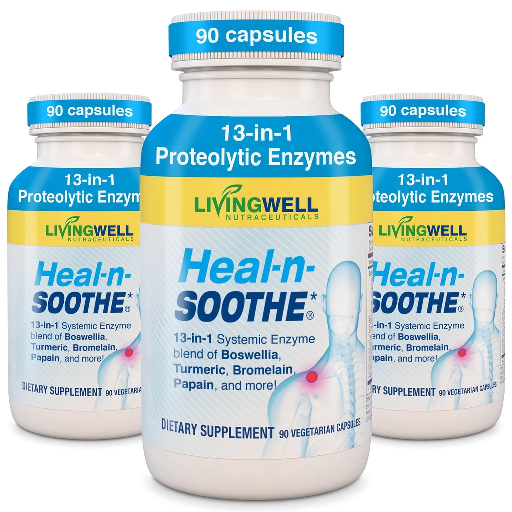 HEAL-N-SOOTHE Joint Support Supplements - Proteolytic Enzymes som Bromelain & Papain, med Boswellia, Turmeric & Ginger-Främjar Protein Digestive Function & Body Defense Wellness-90 Count (3 Pack)
