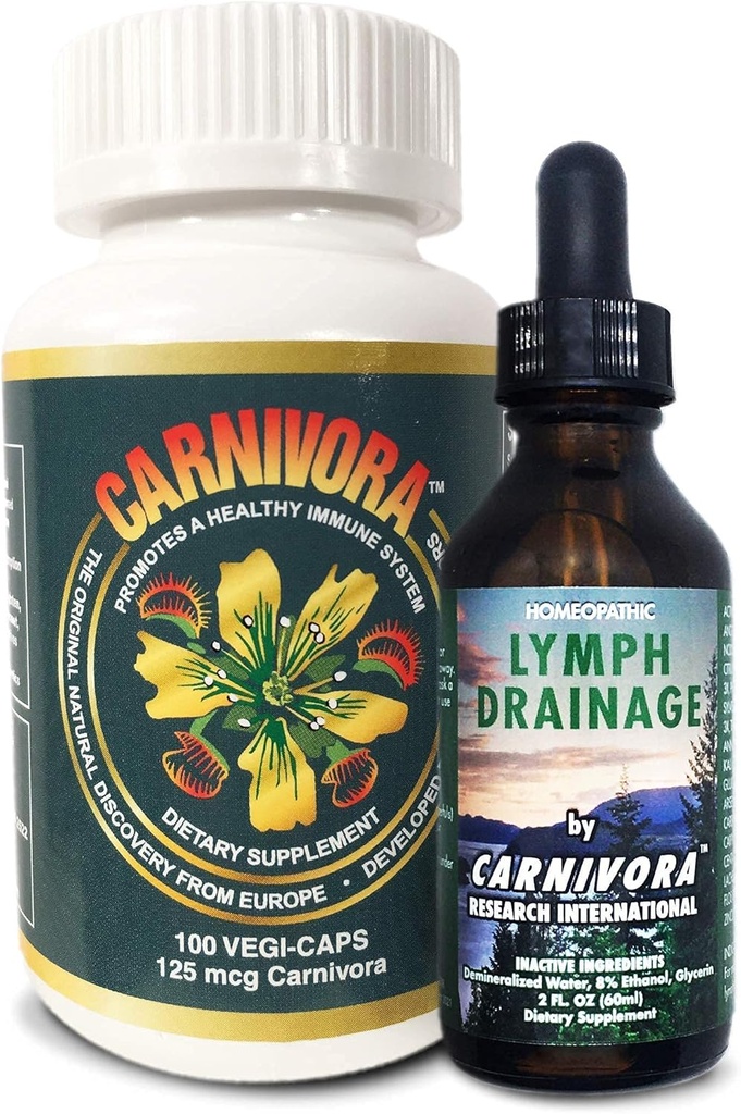 Carnivora Den ultimata Combo - Vegi Caps och Lymph Drainage för att stödja Immune System och spola ut avfall (Bundle med 1 flaska Vegi Caps och 1 flaska Lymph Drainage)