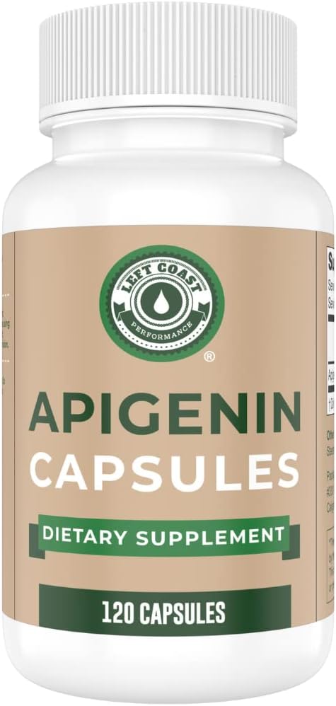 Vänsterkustprestanda Apigenin Supplement 50mg kapslar - 4 månaders leverans - Kraftfull Flavonoid för förbättrad sömn, avkoppling och stress