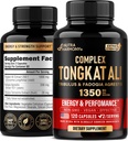 Tongkat Ali Men 1350mg Complex - Fadogia Agrestis | Tribulus Terrestris - Energi, Styrka & Prestanda Stöd - Extra Styrka 200:1 Extrakt - 3rd Party Tested, Made in USA - 120 kapslar / 2 Månad