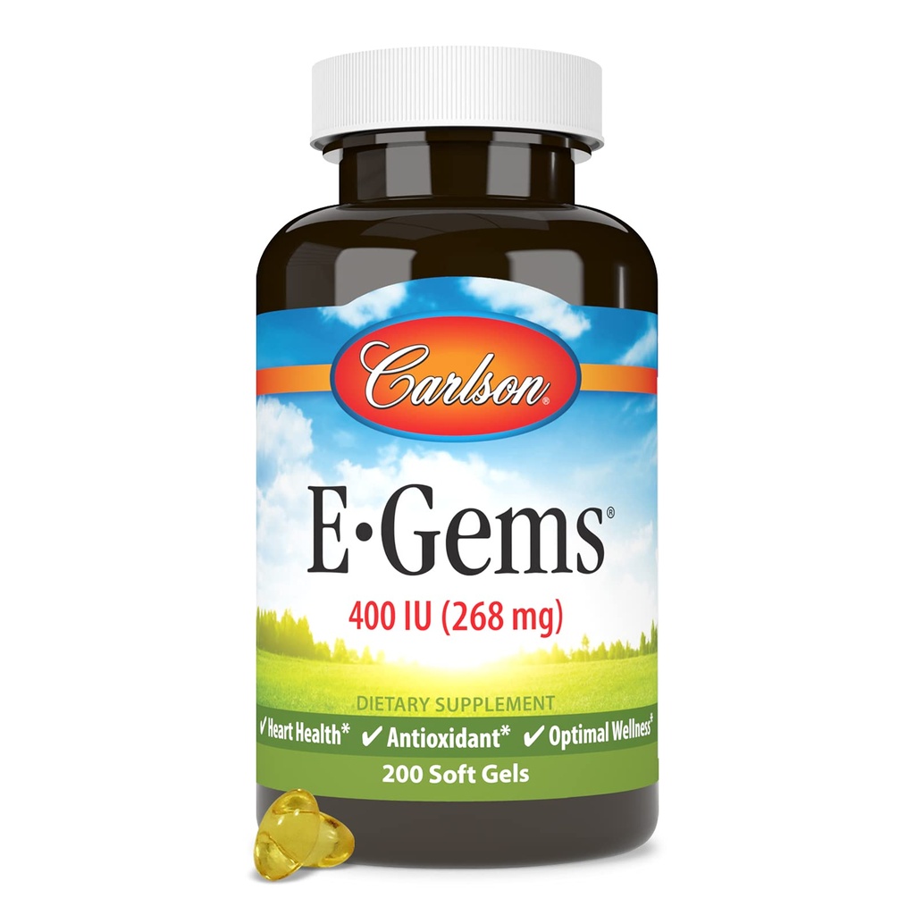 Carlson - E-Gems, 400 IE, Heart Health & Optimal Wellness, Antioxidant, 200 mjuka gels
