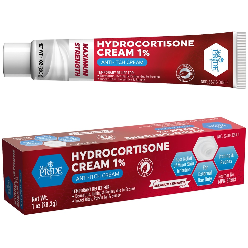 MED Pride Hydrocortisone Cream 1%, 1 oz – Maximum Strength Anti-Itch & Anti-Inflammatory Treatment for Eczema, Dermatitis, Rashes, Poison Ivy, Redness & Minor Skin Irritation