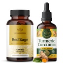 HERBAMAMA Red Sage and Turmeric Kit - Bundle på 1200 mg Red Sage Dan Shen Capsules & Turmeric Curcumin Drops 2 fl oz - Vegan, Non-GMO, Sugar & Alkoholfri - 2 Pack