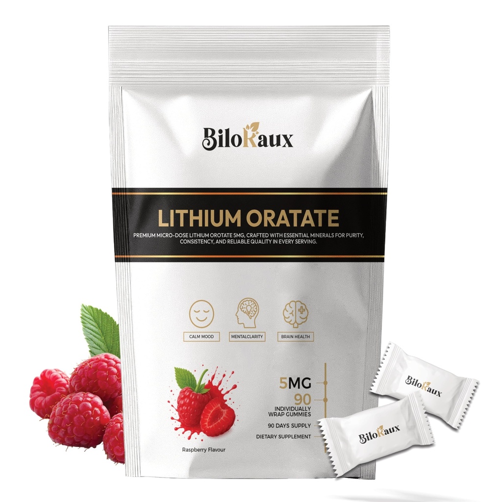 Lithium Orotate 5mg Gummies – Premium Microdose Lithium Supplement for Calm Balance & Focus – Natural Raspberry Flavour – 90 Vegan Gummies – Non-GMO, Third-Party Tested