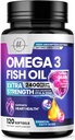 Omega 3 fiskoljetillskott 2400mg - Triple Strength Omega 3 Fatty Acids, Natural Heart Health Brain & Joint Support - Fatty Acids med EPA & DHA - Vildfångad fiskoljetillskott - 120 Softgels