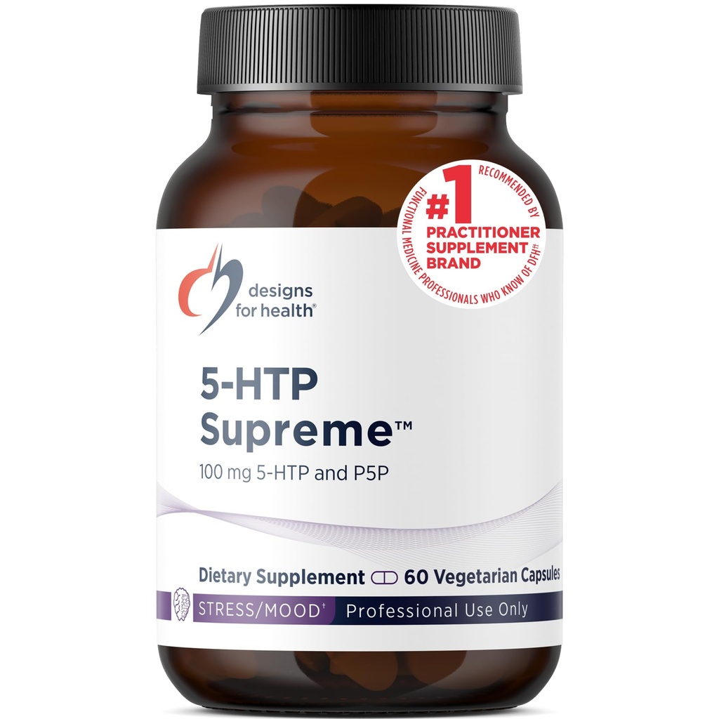 Design för Hälsa 5-HTP 100mg med vitamin B6 (P-5-P) - 5-HTP Supreme 100 mg Supplement - Serotoninprekursorer för att hjälpa till att stödja hälsosamt humör + aptit (60 kapslar)