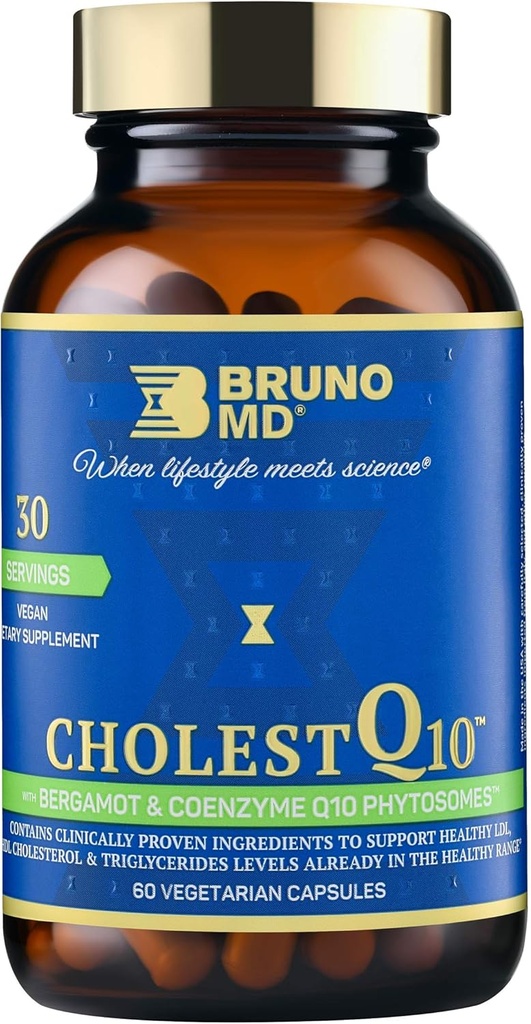 CholestQ10 Supplement, stöder HDL-kolesterol och triglyceridnivåer redan inom det normala intervallet, med Curcumin, kliniskt beprövade ingredienser, Natural Cynara Cardunculus, 60 kapslar