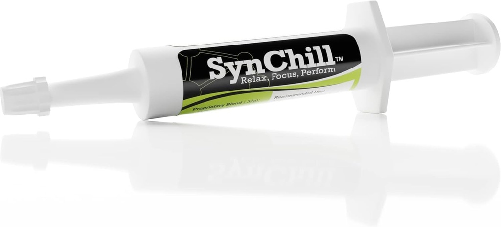 SynChill Oral Horse Calming Gel, 100% Natural & Nutritional Supplement, Lab Proven Results, Designad för Focus & Performance, Godkänd av olympiska proffs & Veterinärer, Made in USA - 1 Pack