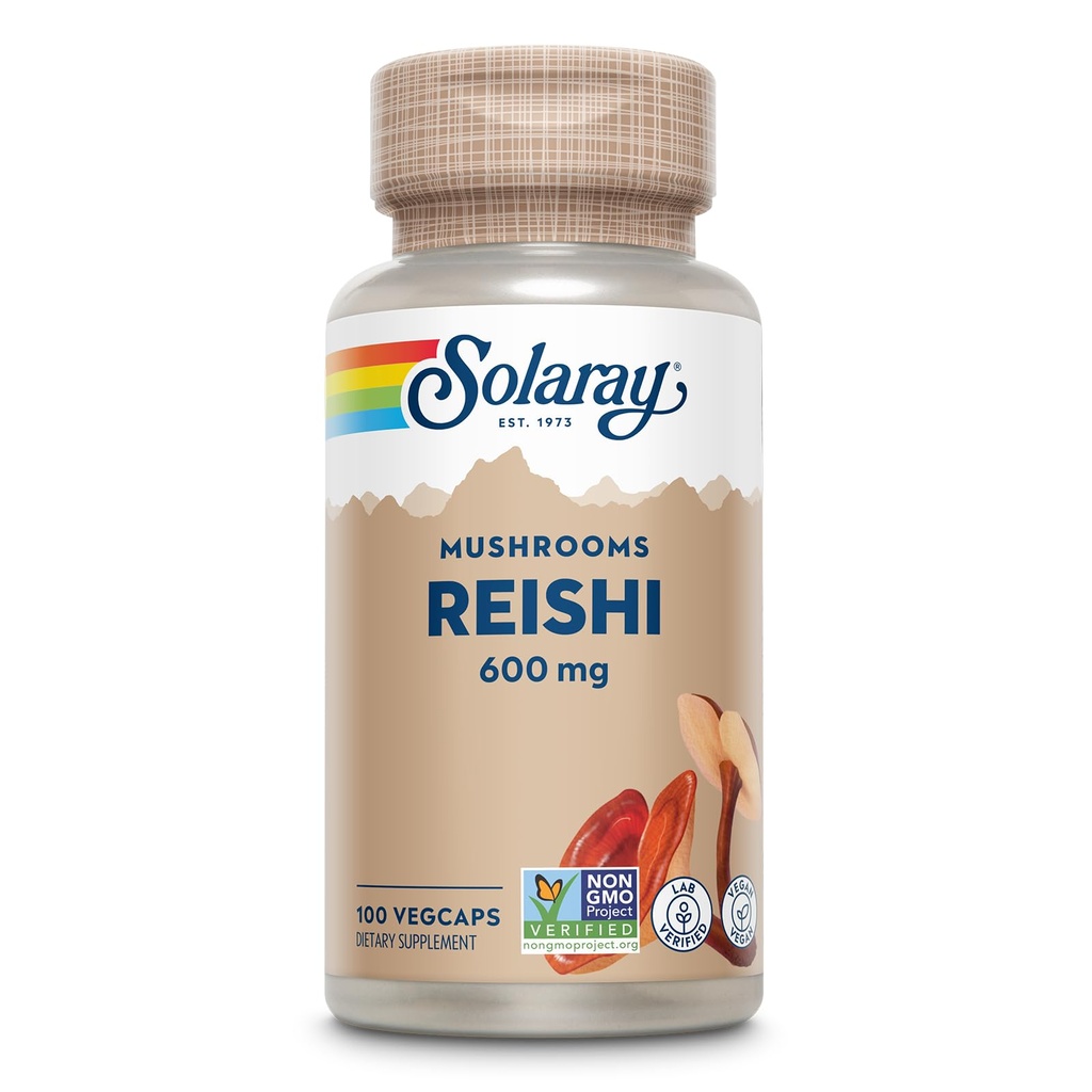 SOLARAY Reishi Mushroom 600mg - Reishi Mushroom kapslar för immunstöd - Vegan, Lab Verified - 60-dagars pengarna-tillbaka garanti - 100 portioner, 100 VegCaps