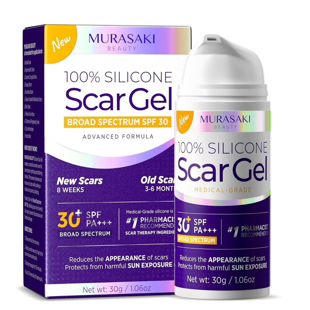 Silicone Scar Gel Scar Cream: SPF 30 Advanced Medical-Grade Formula for Surgical Scars, C-Section, Stretch Marks, Acne, Burns, Keloids, Old & New Scars – Broad Spectrum UV Protection 1.06oz (30g)