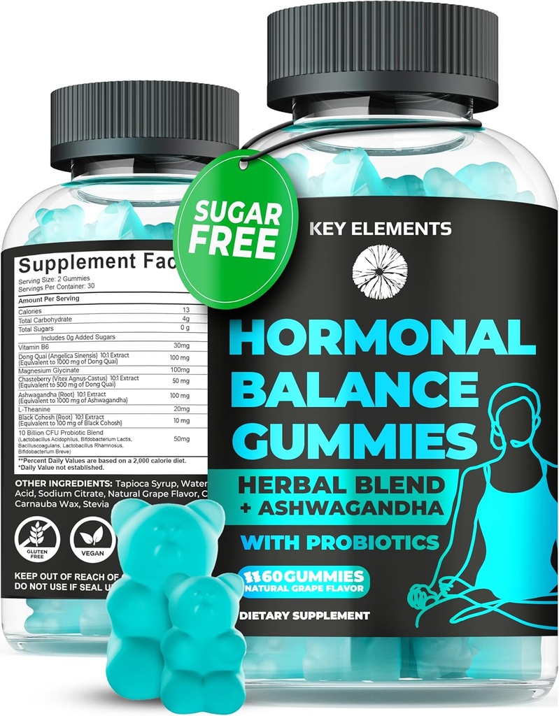 PMS Gummies Hot Flashes Menopause Support - PMS Relief med Dong Quai, Chasteberry, Black Cohosh & Ashwagandha
