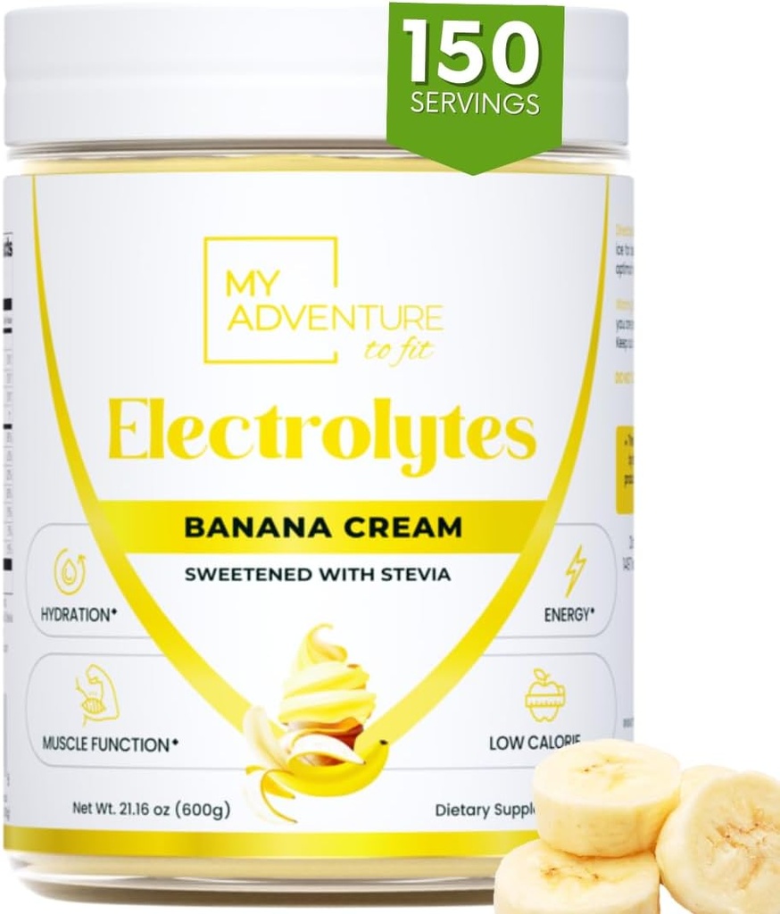 Zero Sugar - Banana Cream Electrolytes Powder - Uppfriskande Hydration - Koffeinfri energi med alla naturliga ingredienser - Vegan Keto & Paleo - Sugar Free Electrolytes Powder Drink Mix - 150 portioner