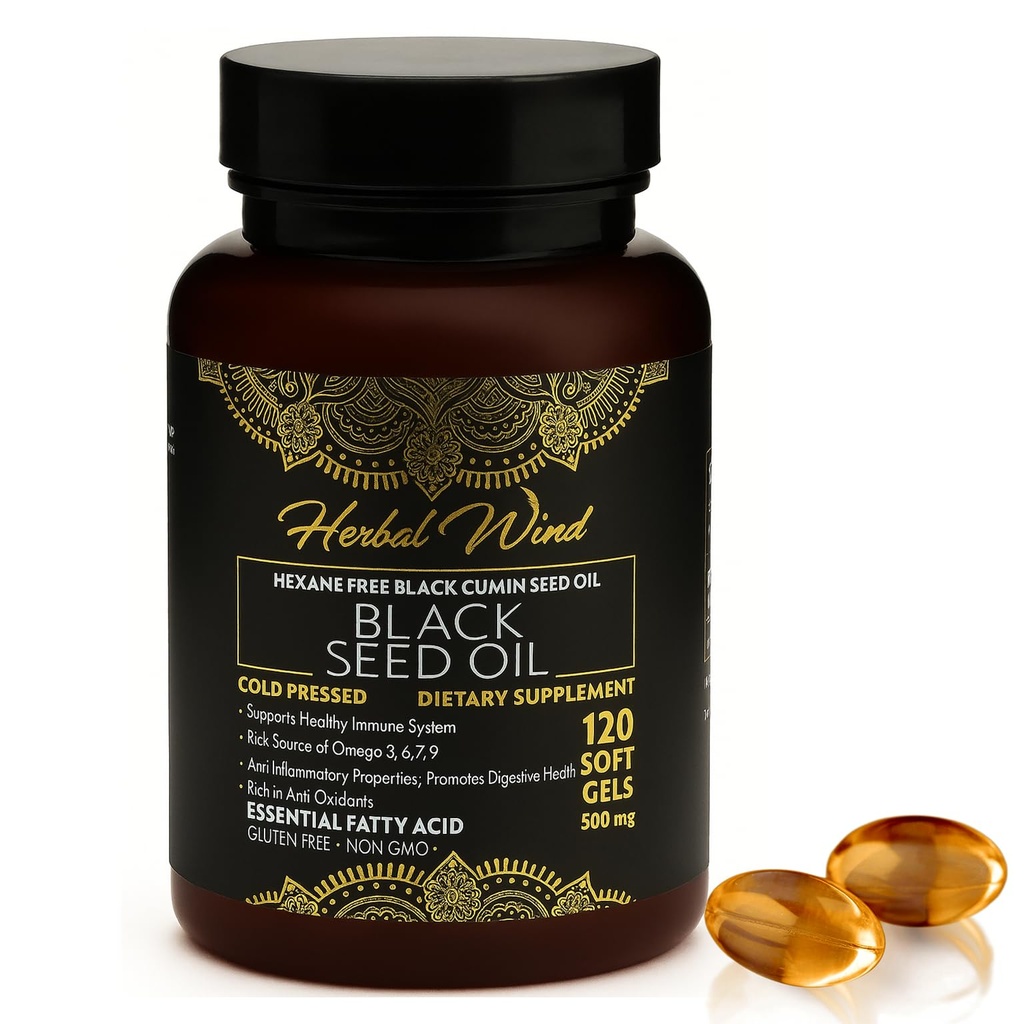 Black Seed Oil Capsules - Cold Pressed 120 Softgels 500mg, Premium Quality Nigella Sativa,100% Pure Black Cumin Seed Oil - Non-GMO (120 Count - Pack med 1 Plastic Bottle)