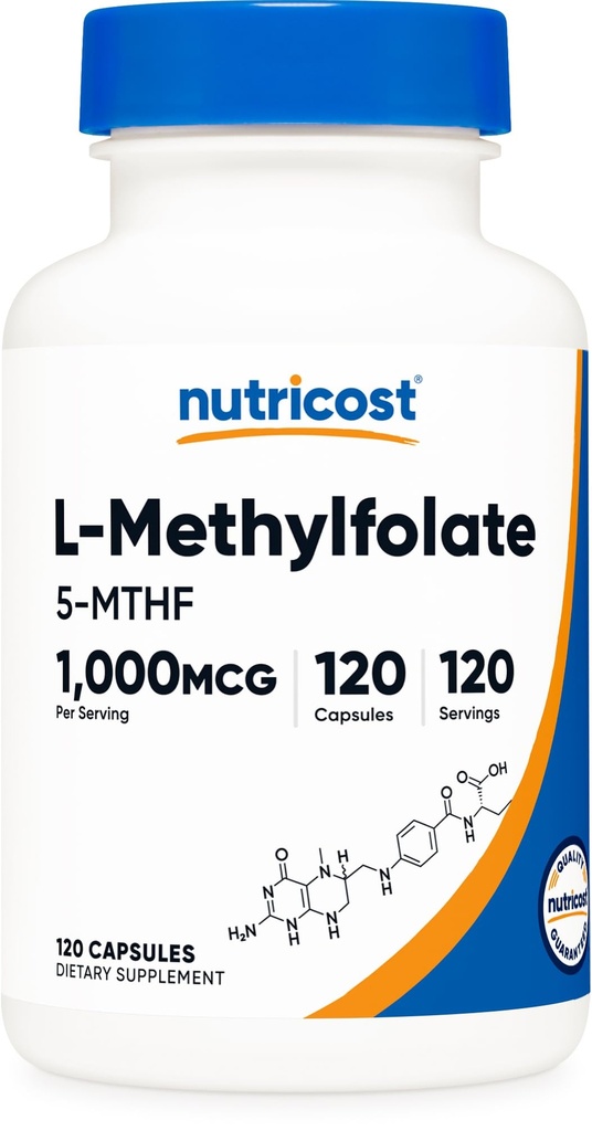Nutricost Methylfolate 1000mcg, 120 vegetariska kapslar - Glutenfri, icke-GMO (metylerad folat)