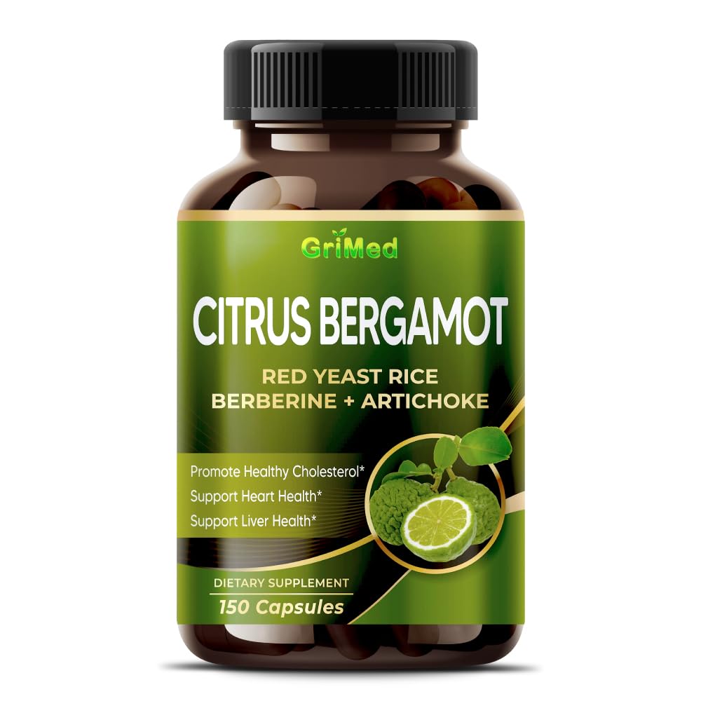 Citrus Bergamot 50:1 Extract 20,400mg med Red Yeast Rice, Garlic, Artichoke for Healthy Cholesterol, Heart Health - Made in the USA (150 Count (Pack of 1))