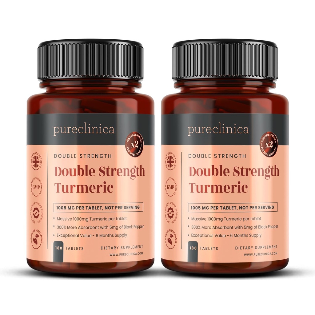Dubbel styrka gurkmeja - Massiv 1000mg x 360 tabletter - 200% mer gurkmeja och naturliga nivåer av potent Curcumin per tablett - med 5mg Black Pepper Extract för 300% ökad absorption