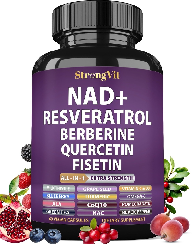 StrongVit NAD+ Resveratrol Supplement for Healthy Aging - 60 Capsules